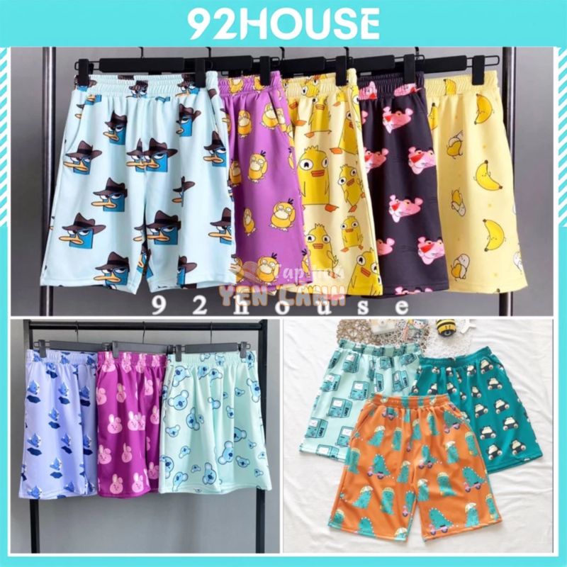 Quần short lửng Nam nữ Hoạt hình báo hồng vịt vàng / Quần đùi thun cartoon mặc nhà thể thao unisex đồ đi biển