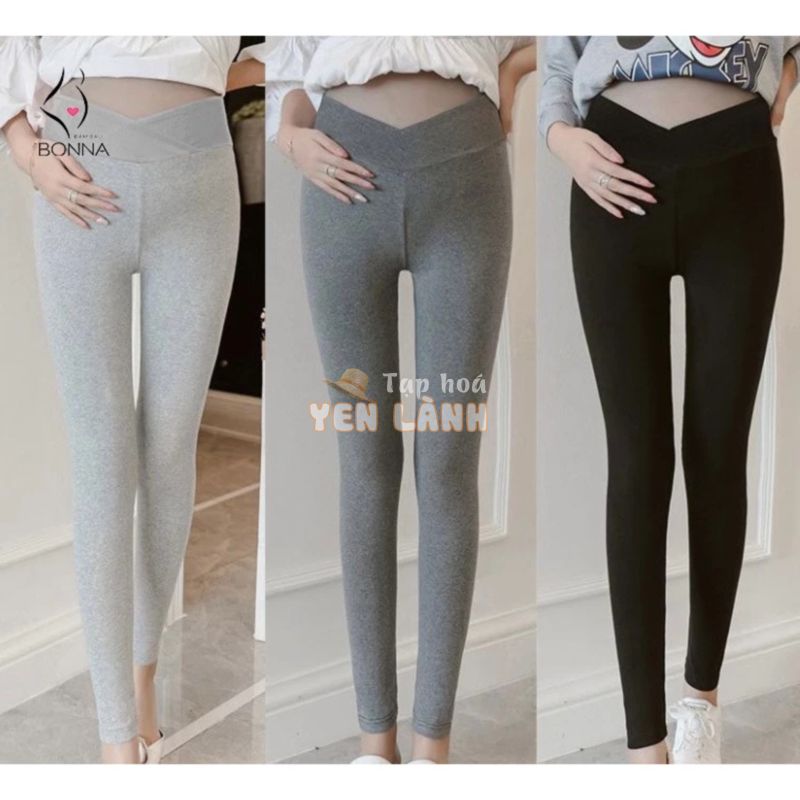 Quần Legging bầu BONNA cạp chéo chất vải thun cottton co giãn 4 chiều, không xù,  mặc lên dáng thoải mái, dễ chịu QB002