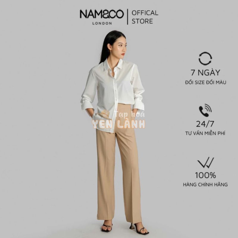 Quần ống suông cạp cao nữ Namandco có chun đằng sau vải mềm mại thanh lịch size S,M,L màu be và đen NT0117