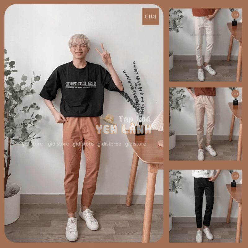 Quần BASIC Kaki Nam Nữ Unisex ống suông OVERSIZE màu ĐEN/ TAN/ NÂU/ KEM – kiểu quần baggy lưng chun form rộng eo co giãn