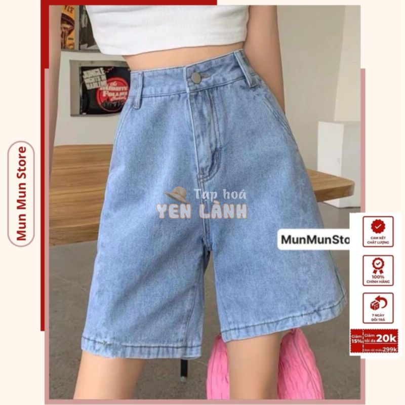 Quần short jean ngố⚡️ MunMunStore⚡️ Quần ngố bò cạp đỉa may gấu chuẩn phom – quần sọt jean ngố lửng nữ 105 (9759)