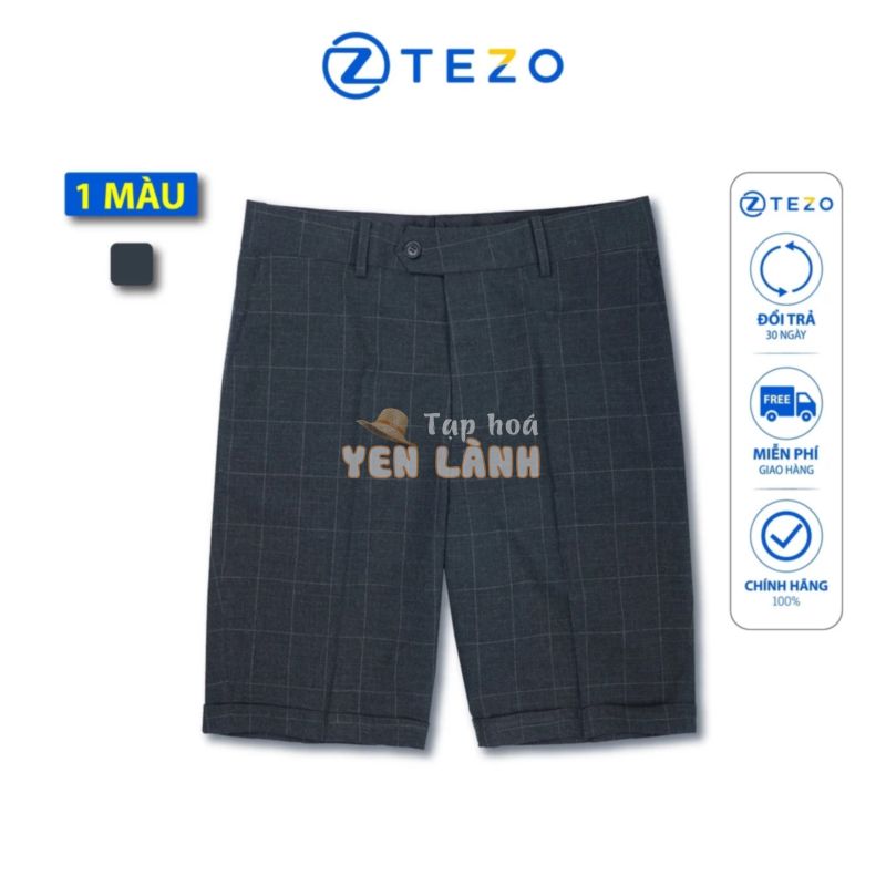 Quần ngố vải Tezo short vải nam thiết kế kẻ caro 23QNVC005