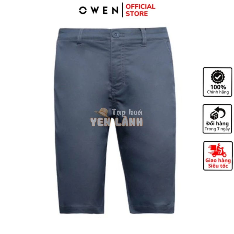 Quần short jean nam hàng hiệu OWEN SK231290 sóc đùi ngố màu xanh đá dáng slim fit ôm vừa chất vải cotton cao cấp mềm mát