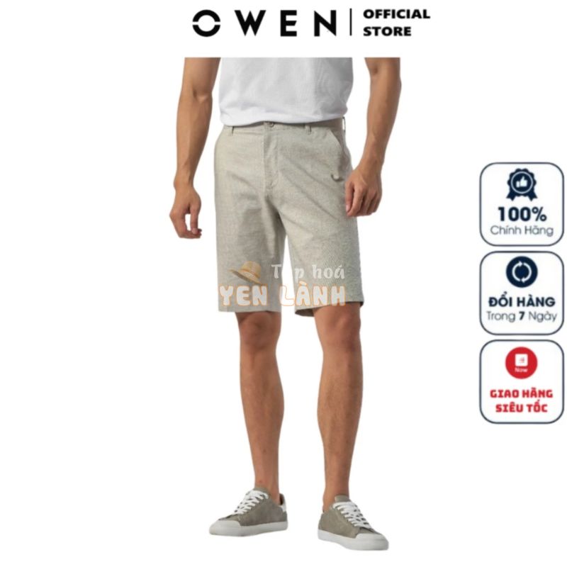 Quần Short Âu Nam Cao Cấp OWEN ST231274 Quần Sooc Tây Ngố Đùi màu be chất vải cotton Mềm Mại dáng slim fit ôm vừa