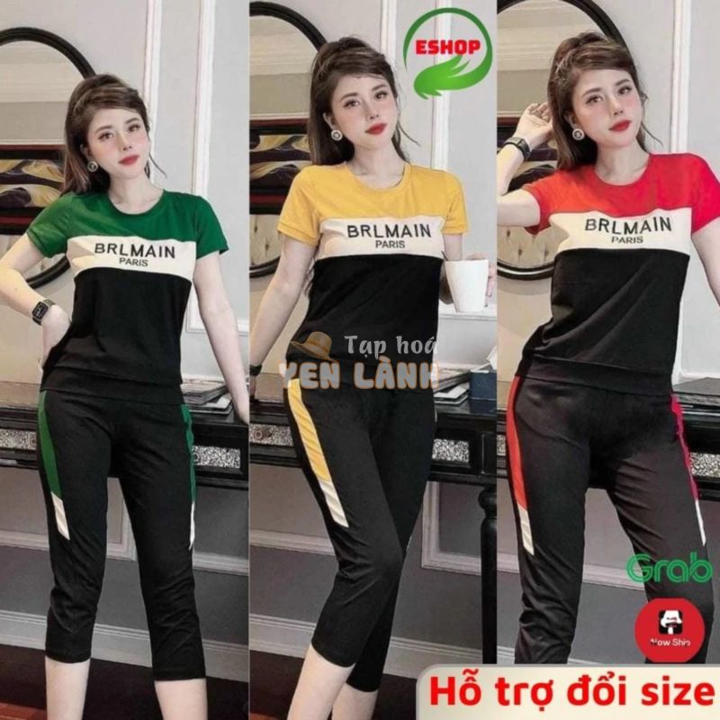 Đồ thể thao nữ ESHOP bộ quần ngố lửng mặc nhà bigsize thun cotton trung niên đẹp dễ thương mùa hè co giãn AD15