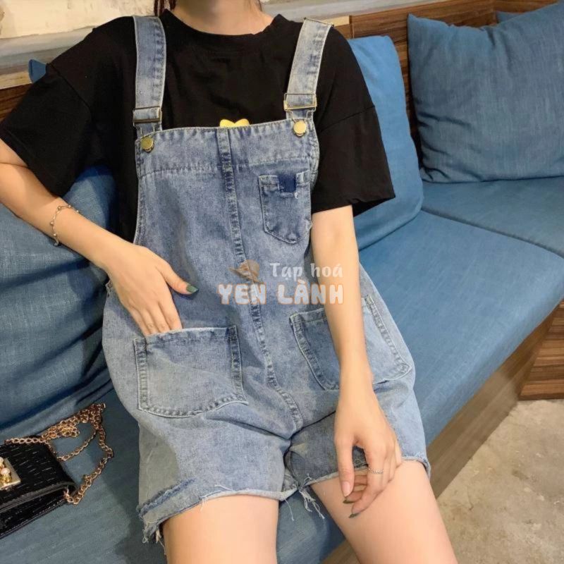 Yếm Quần Short Đùi Ngố Nữ Yếm Ống Rộng Bò Jean Denim Dáng Ngắn Đi Chơi Bigsize Thời Trang  Hàn