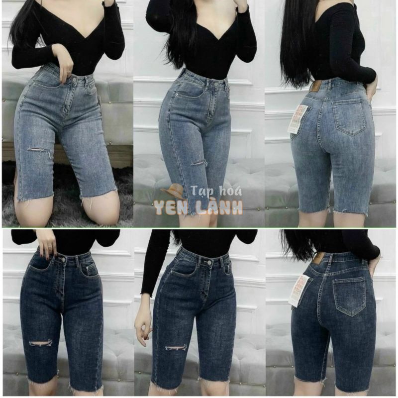 Quần Ngố Nữ Jeans Co Giãn Rách Gối Form Ôm Dáng QJ107