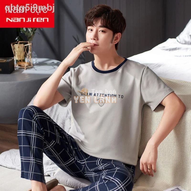 ♕ [SẴN-RẺ] Nam cực bộ đồ ngủ của giới mùa hè ngắn tay quần dài cotton tinh khiết mỏng xuân và sinh viên phục vụ tại nhà