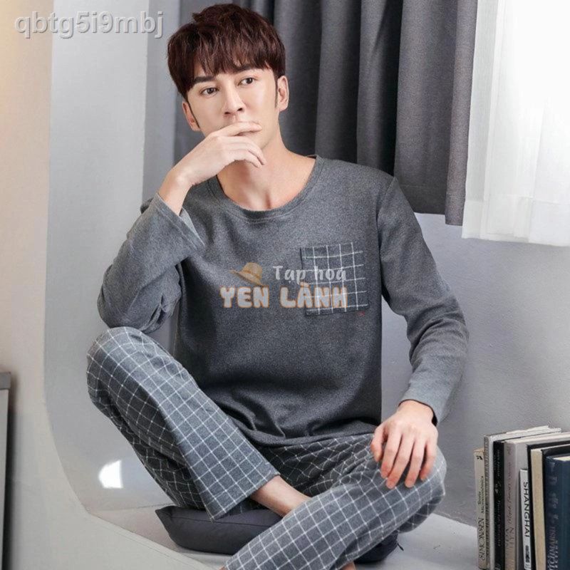 ○ [Siêu Hot] Bộ đồ ngủ nam cao cấp 100% cotton mùa xuân thu đông dài tay trẻ trung và niên quần áo mặc ở nhà thường