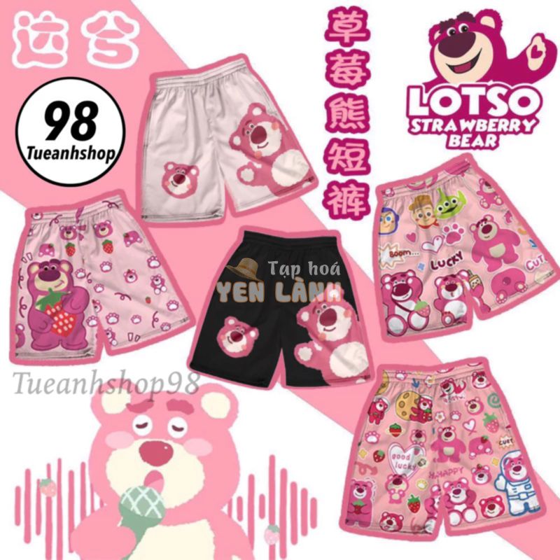 [90 Mẫu] Quần Gấu Dâu Lotso Short Lững Cartoon-Quần Đùi Thun Cotton Hoạt Hình Nam Nữ Unisex Mặc Nhóm Đi Biển TUEANHSHOP