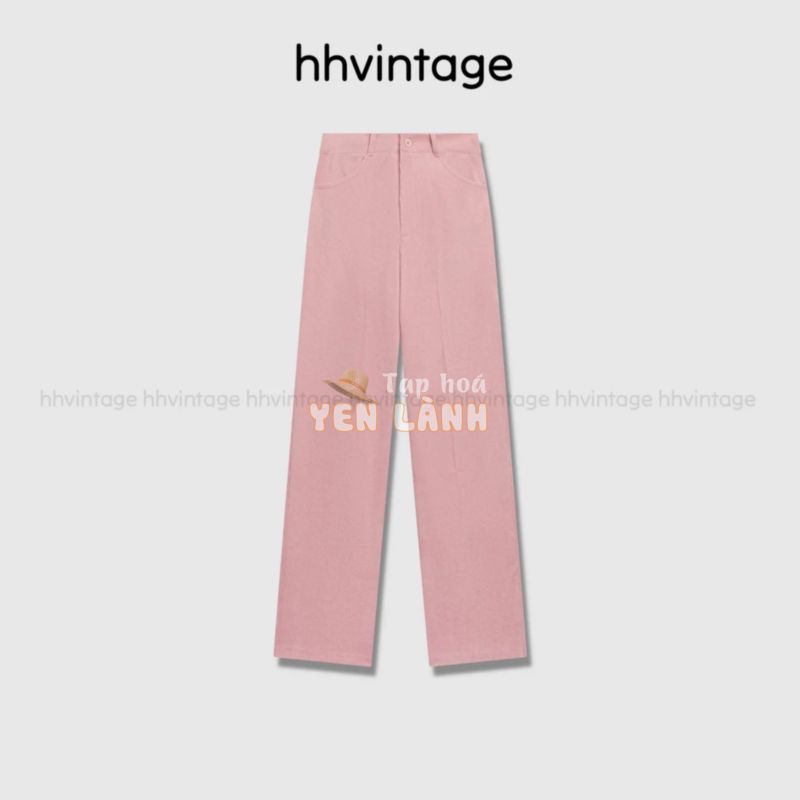 Quần Cotton nữ ống suông HHVINTAGE kiểu lưng cao 1 nút nhung tăm A01