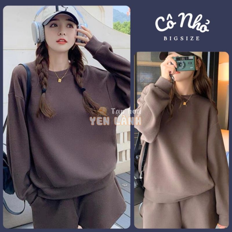 Set bộ áo hoodie quần đùi bigsize chất tăm nỉ cao cấp mềm mịn áo tay dài bo tay quần chữ A ống rộng lưng co giản – SET80