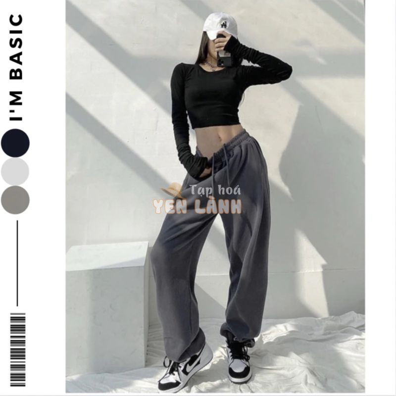 Quần Jogger Dây Rút I’m Basic Ống Rộng Nam Nữ Bo Chun Gấu, Quần Nỉ Bom Sweatpants Thun Tăm Mặc 4 Mùa