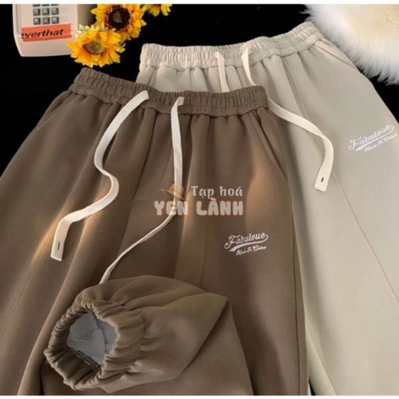 Quần Ống Rộng Dáng Suông Unisex Quần Jogger Thể Thao Nam Nữ Vải Nỉ Cotton 3 màu thêu chữ FABULOUE