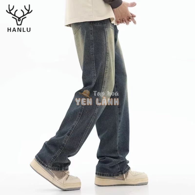 Hanlu Quần jeans Dài Ống Rộng Ghép Nối Cao Cấp Phong Cách retro Mỹ Chất Lượng Cao Cho Nam