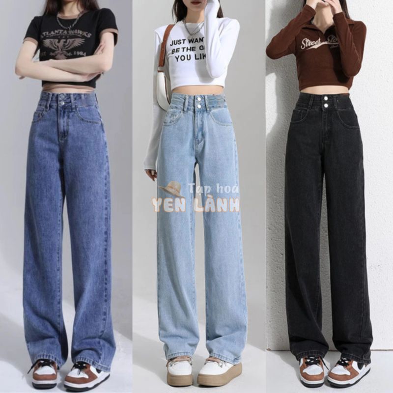 Quần jean nữ ống suông rộng cạp cao MIAA ôm eo cực tôn dáng, quần bò jeans nữ ống rộng phong cách Retro Ulzzang 2024