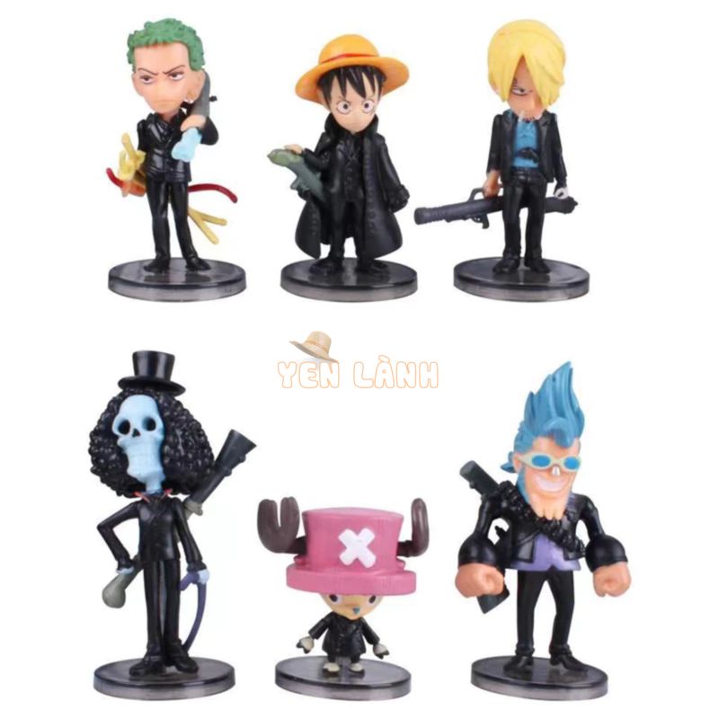 6 cái / bộ 8 cm one piece anime hình monkey d luffy tony tony chopper roronoa zoro sanji franky brook quần áo đen q phiên bản pvc hình hành động mô hình búp bê đồ chơi