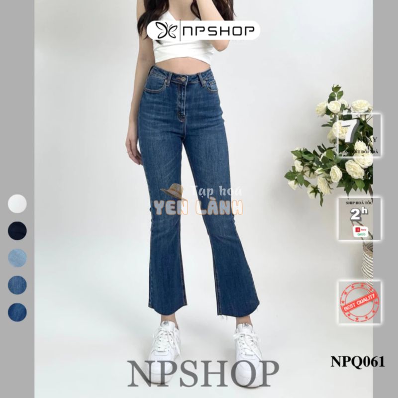 Quần jean nữ ống loe 9 tấc lưng cao NPSHOP, quần bò ống bass cạp cao dáng lửng NPQ061