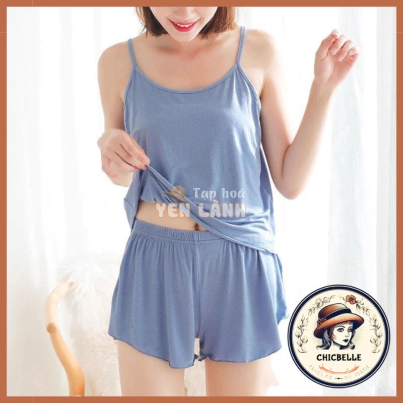 Set Bộ Đồ Ngủ mặc nhà Bigsize Áo 2 Dây + Quần Short Ống Rộng Cá Tính Cho Nữ Dành Cho Người Nữ Mập Béo ChicBelle