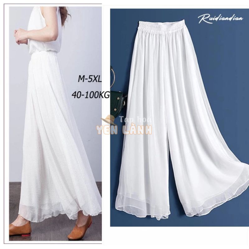 Quần palazzo chiffon KRECOO ống rộng xếp ly thắt nơ ruy băng thời trang cho nữ