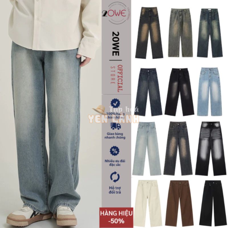 Quần bò ông rộng nam 20WE dáng baggy suông jeans wash style hàn quốc  from to menswear pants 2208