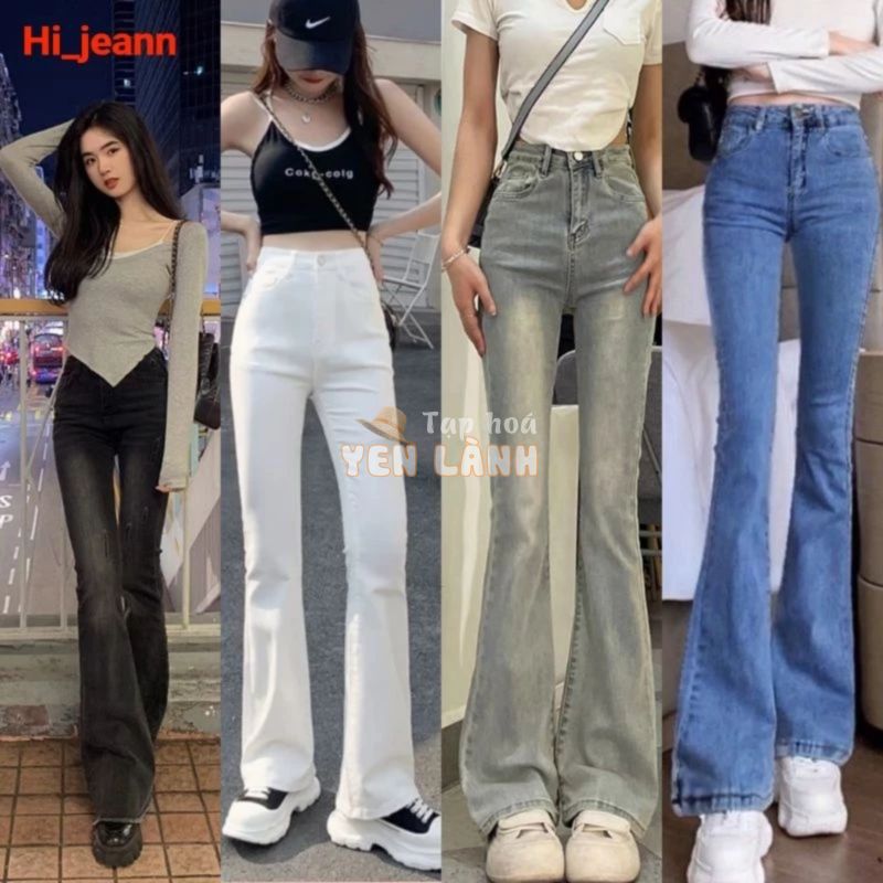 quần jeans nữ cạp cao ống loe,quần ống vẩy 5 màu