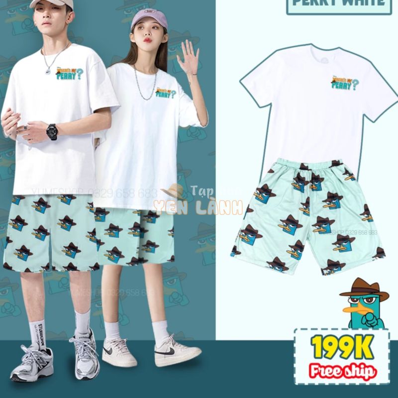 SET BỘ ÁO + QUẦN SHORT THÚ MỎ VỊT PERRY UNISEX KÈM ẢNH THẬT