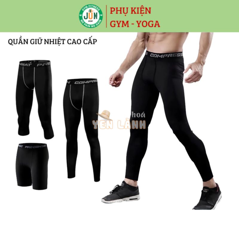 Quần Giữ Nhiệt Nam Pro Combat, Quần Legging Chơi Bóng Đá, Thể Thao Dáng Dài Nhập Khẩu Jun Sport