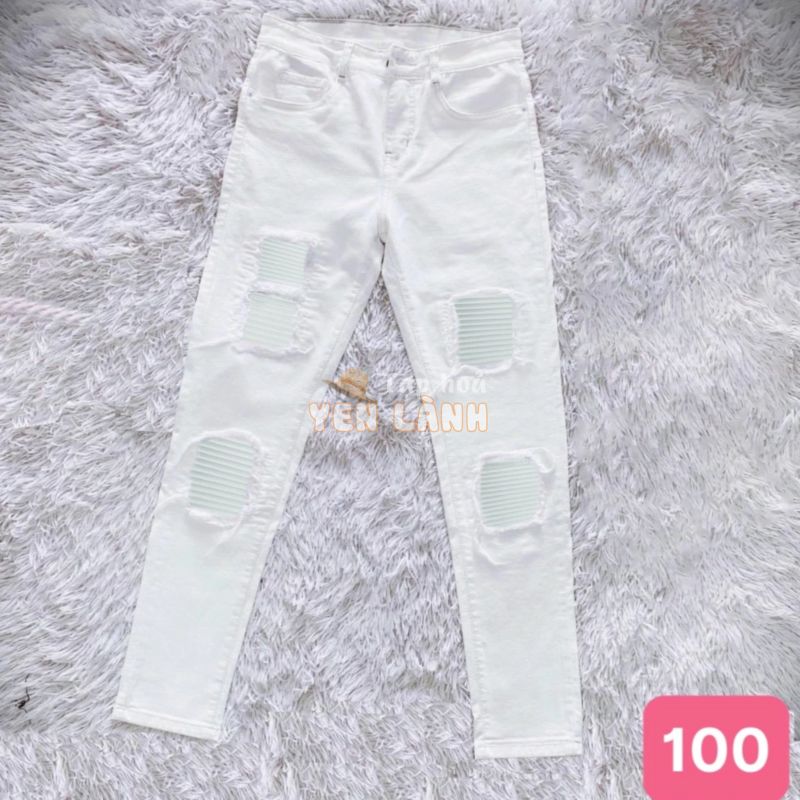 Quần jean nam vá da boy phố rách gối màu trắng trơnchất bò co dãn 4 chiều cực đẹp rin nam form skinny Havado shop 66 mới