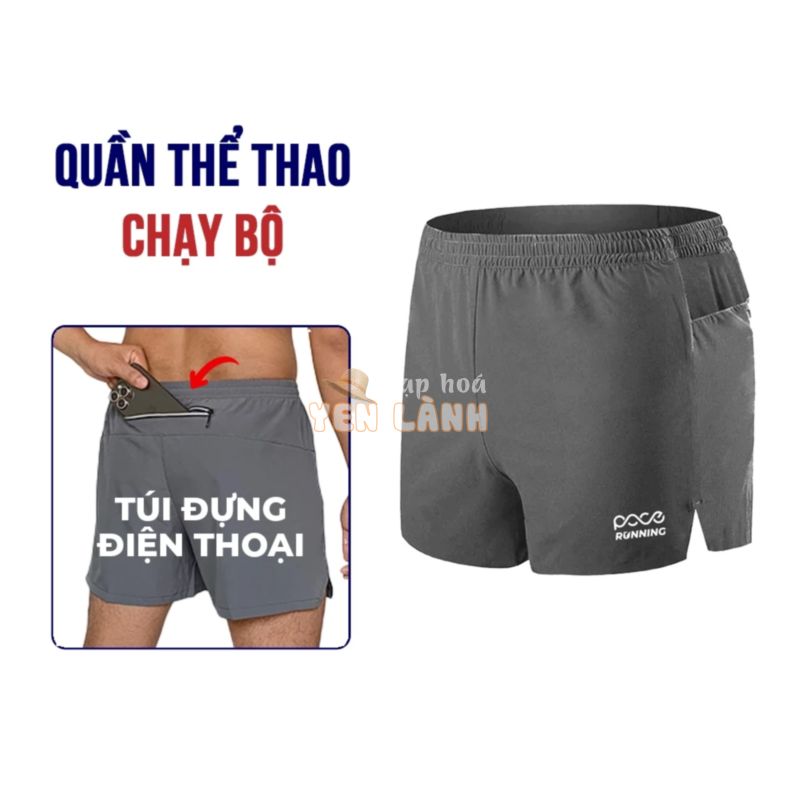 Quần thể thao nam PACE DAILY có túi đựng điện thoại, quần đùi chạy bộ thoáng khí, thấm hút mồ hôi