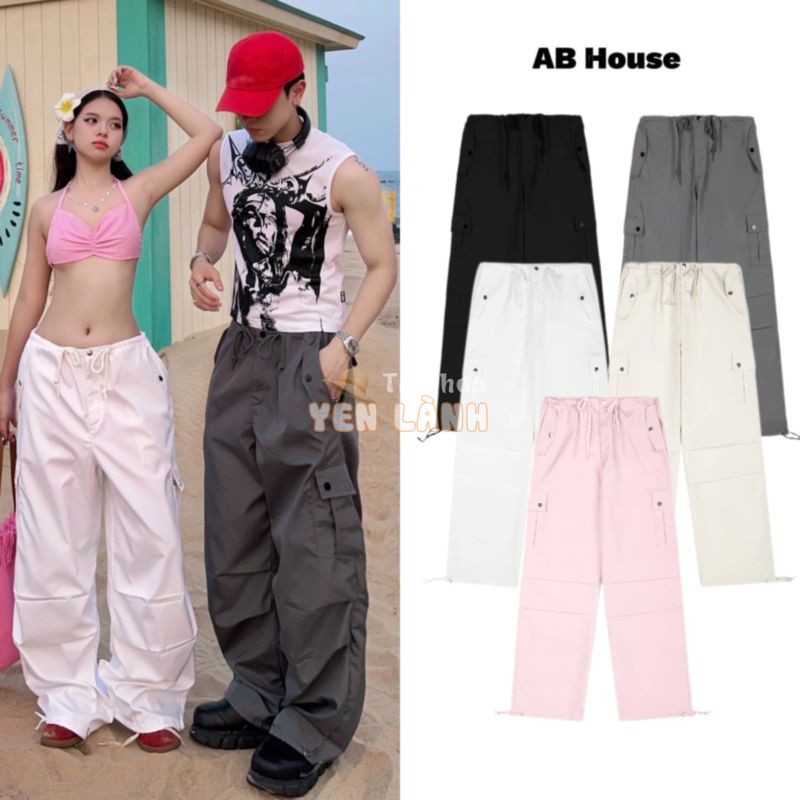 AB HOUSE – Quần dù WHITE PINK dây rút (form to) nam nữ