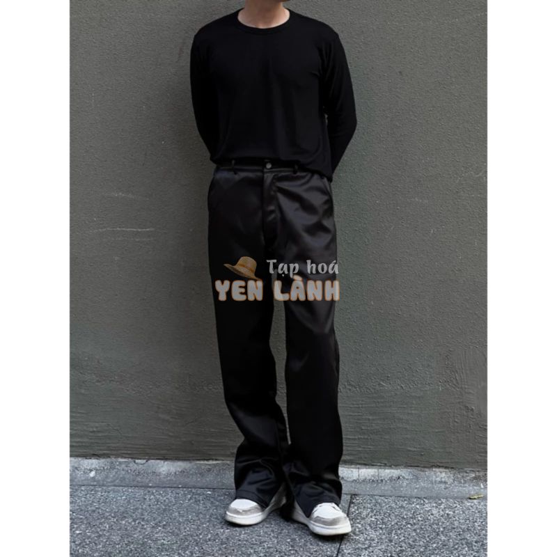 Quần dài basic Satin zipped pants  ống đứng The Brothers form unisex màu đen