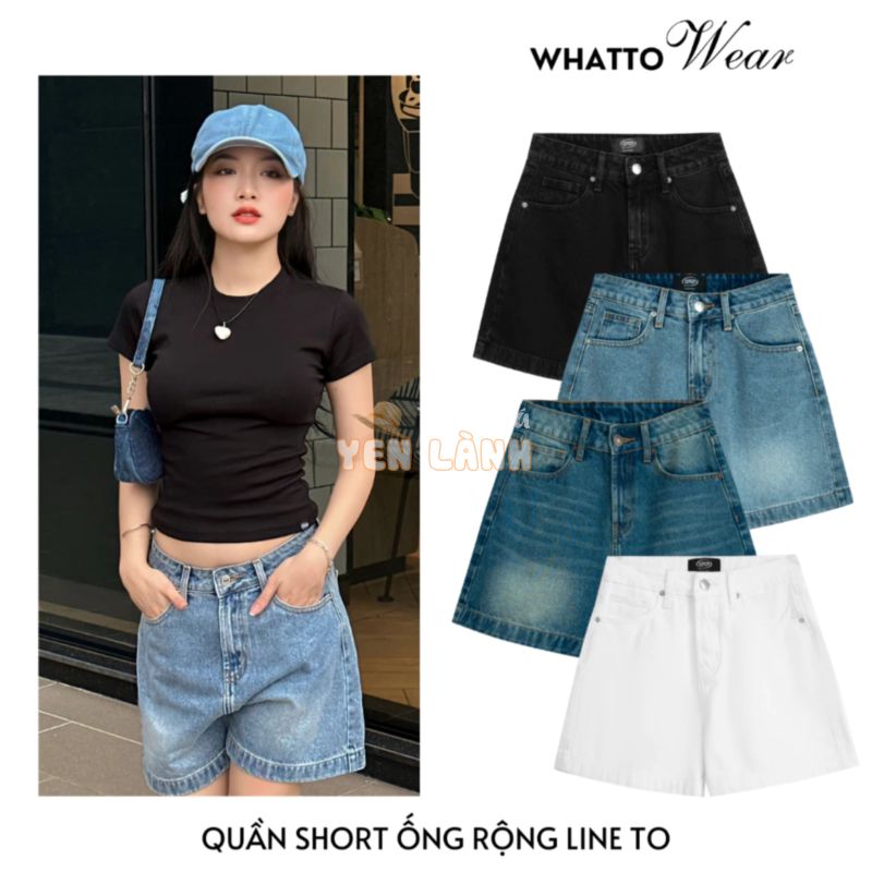 Quần BERMUDA Short Jean Denim Nữ Ống Rộng Basic – WHATTOWEAR