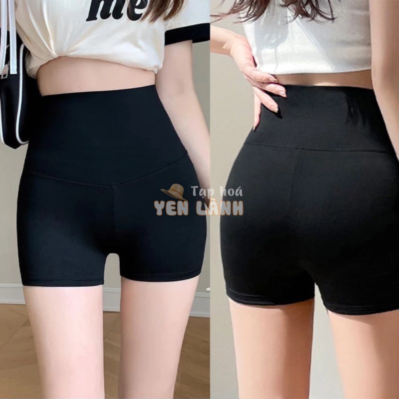 Quần legging đùi ngắn biker short nữ cạp cao bản to form ôm bó vải cotton co giãn Geleva GE927