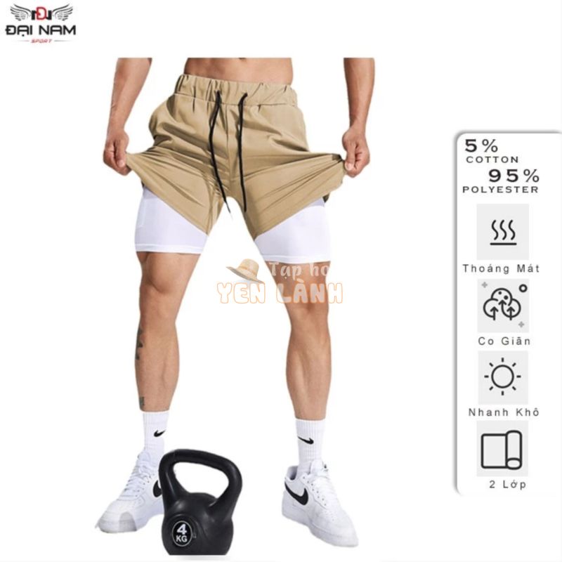 Quần Short Nam 2 Lớp,Quần Tập Gym DNS96 Chạy Bộ,Đạp Xe,Tập Thể Thao Co Giãn,Thoáng Khi Đại Nam Sport