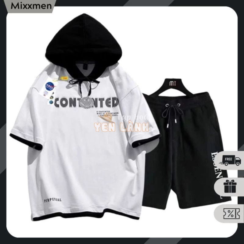 Bộ Đồ Nam Mùa Hè Áo Mũ Hoodie Tay Lỡ Phối Quần Short In Chữ Phong Cách Thời Trang Mixxmen TOP NAM 258 + SHORT NAM 043