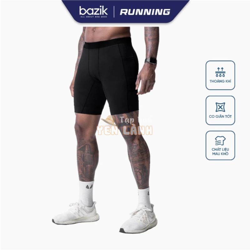 Quần Short Legging ComBat Nam chạy bộ ôm bó cơ Bazik thoáng khí, thấm hút mồ hôi và khô nhanh, thoải mái vận động