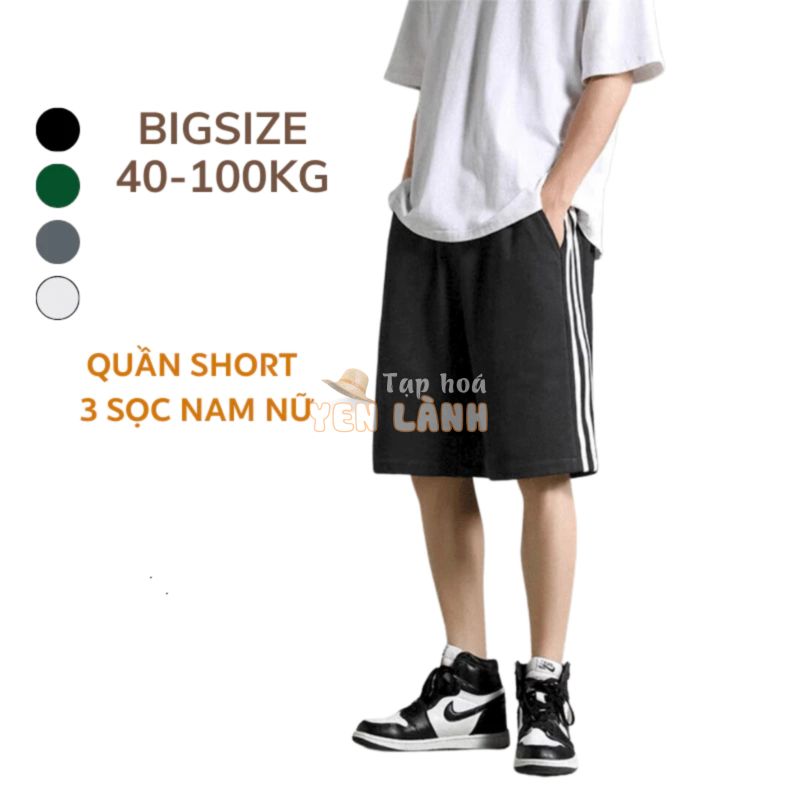 38-100kg Quần Short 3 sọc Nam Nữ Bigsize thời trang ullzzang