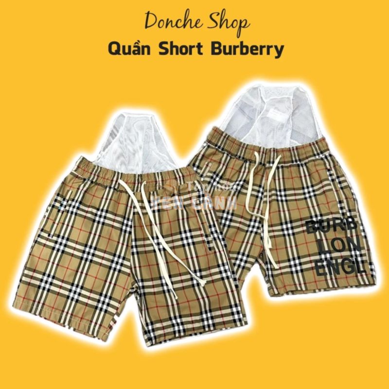 Quần Short Burberry Hoạ Tiết Kẻ Sọc Cạp Chun Dây Rút – Quần Đùi Nam Nữ BBR Kẻ Sọc Caro Cao Cấp QG013