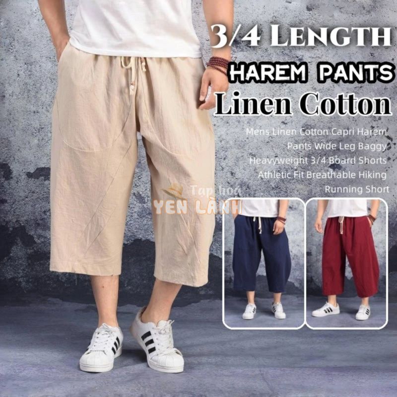 Nam Rời Quần Short Thường Ngày Mùa Hè Nam vintage Rick Owens Phong Cách Nam Quần bagger 3 / 4 Chiều Dài Vải Lanh Cotton Quần Jogger Đi Biển