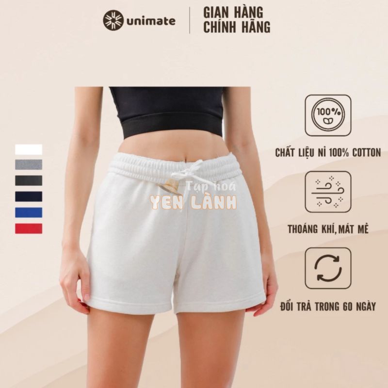 Quần short nữ thể thao basic UNIMATE chất vải nỉ co dãn mềm mịn, khô thoáng, thoải mái