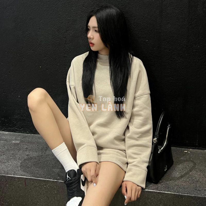 Bộ quần áo nỉ trơn oversize HHVINTAGE kiểu sweater short Set A107