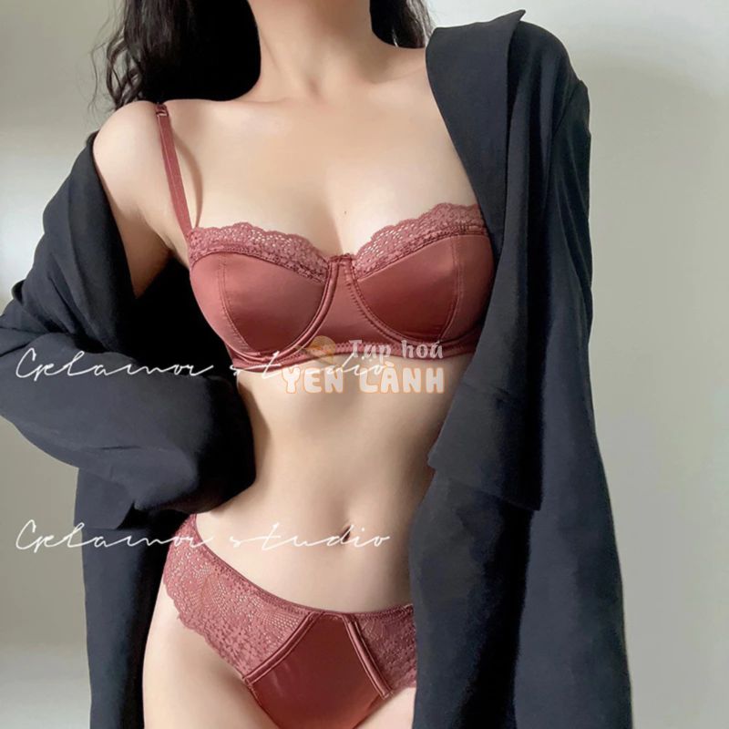 Set Áo Ngực & Quần Lót Nữ Phối Ren Thoải Mái Cúp Nửa Ngực Size 32-38 Abc