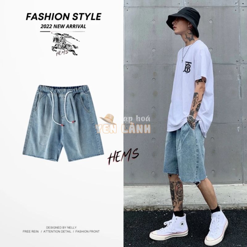 Quần short jean cạp chun, quần bò lững ulzzang nam nữ unisex rách gấu Việt Nam cao cấp