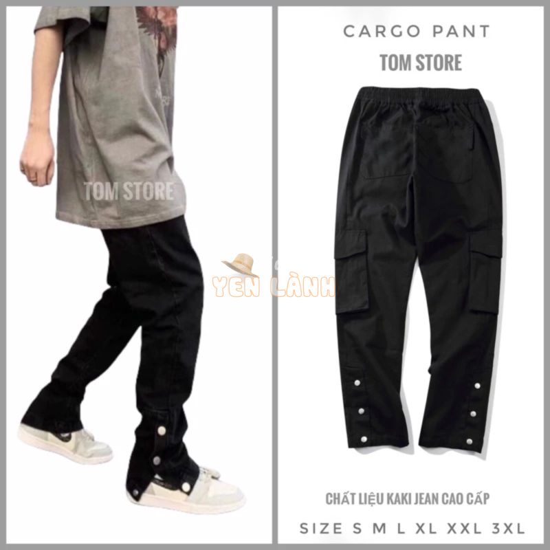 Quần Buttons Pants ống rộng kaki túi hộp nam , 3 cúc bấm dáng xuông,Cargo Pants phong cách Streetwear Big size