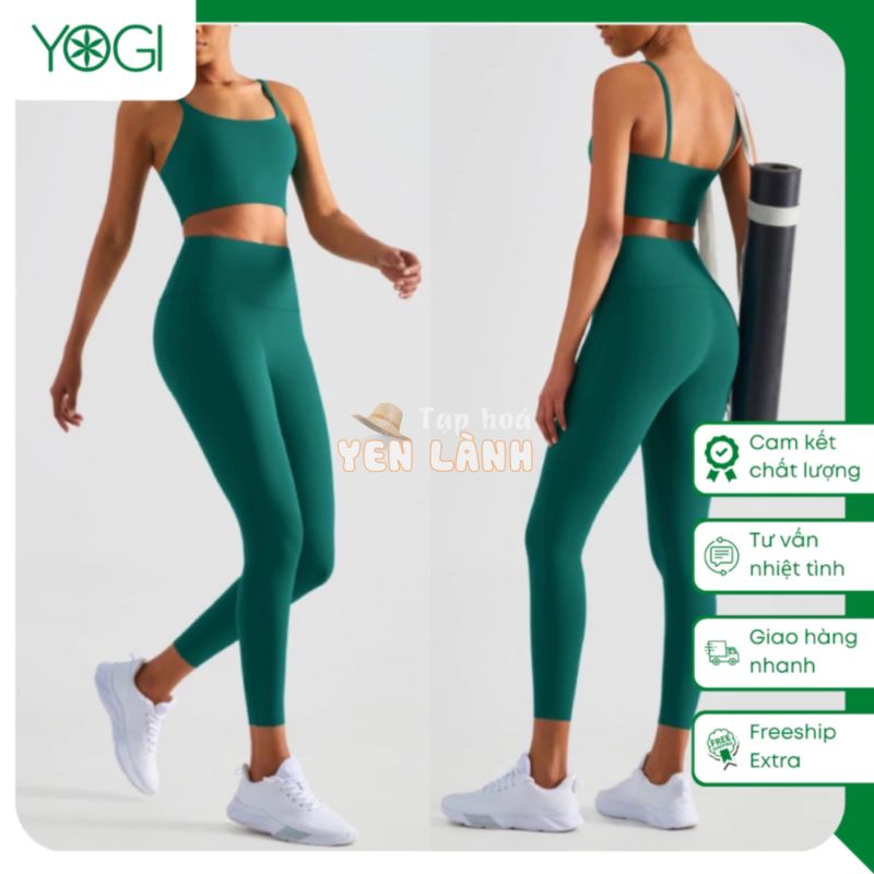 Set tập gym yoga pilates quần dài bra hai dây chất poly cao cấp lulu co giãn 4 chiều YOGI