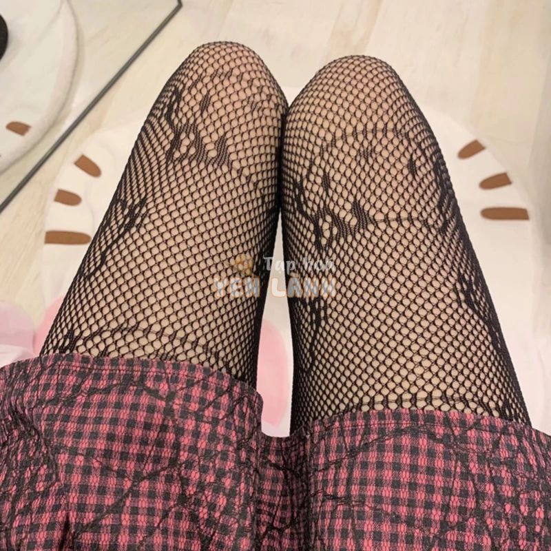 Quần Tất Nữ Màu Đen In Hình Mèo Kitty Phong Cách Lolita Thoáng Khí