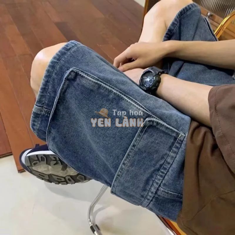 Quần Short Denim Bỏ Túi Lớn Nam Phong Cách Hồng Kông Hàn Quốc ins Hợp Thời Trang Retro Quần Giữa Phong Cách Nhật Bản Tất Cả Trận Đấu Rời Thẳng Breeches Thường Ngày Năm Điểm Quần Hợp Thời Trang M