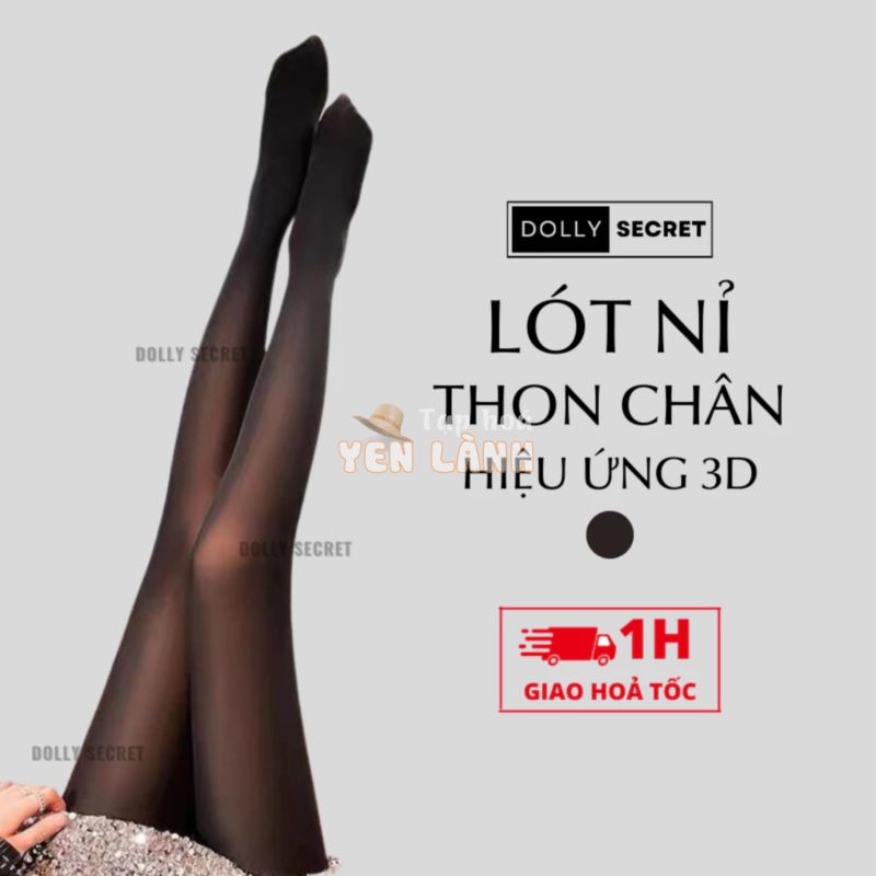 Quần Tất Nỉ 3D Mùa Đông 3 Màu Da Đen Siêu Dai Thon Chân Có Lớp Lót Màu Da Che Khuyết Điểm Ấm Áp DOLLY SECRET T13