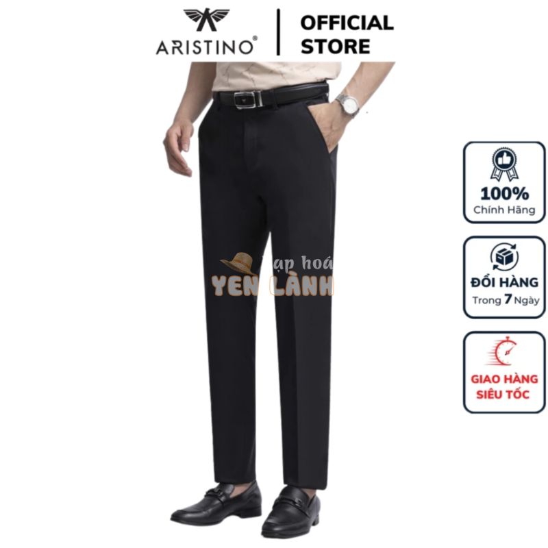 Quần âu tây công sở nam Aristino ATR00303 màu đen trơn dáng Regular fit suông vừa vải polyester cao cấp mềm mại đứng dán